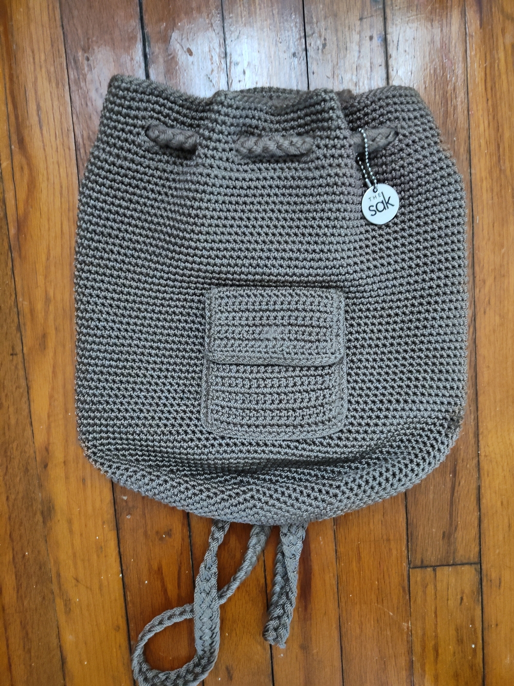 The Sak Brown Crochet Drawstring Backpack